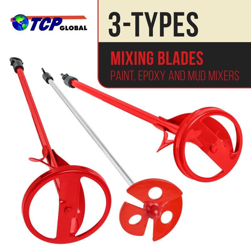 TCP Global ملحق خلاط الطلاء TCP Global (مجموعة من 3) - خلاط مجداف 14" مع أعمدة سداسية 3/8" و 5/16"، خلاط صغير - يمزج 1 لتر إلى 2.5 جالون من الطلاء، راتنج الإيبوكسي، الخرسانة، طين الجبس، المونة والمزيد - Image 2